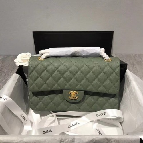 Geantă de umăr Chanel Flap Original Caviar Leather CF1112 verde