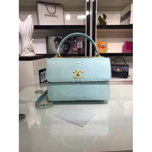 Geantă Chanel Original din piele de șarpe A92236 Albastru deschis