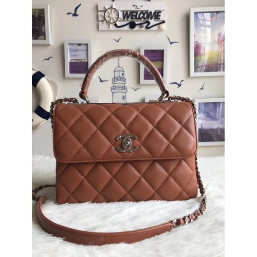 Geantă Chanel Original Sheepskin Leather A92236 caramel argintiu cu cataramă