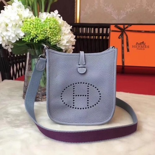 Geantă Hermes Evelyne mini 17cm din piele de vițel originală H1187 Albastru deschis