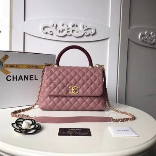 Geantă Chanel Classic Red Top Handle din piele originală A92215 roz