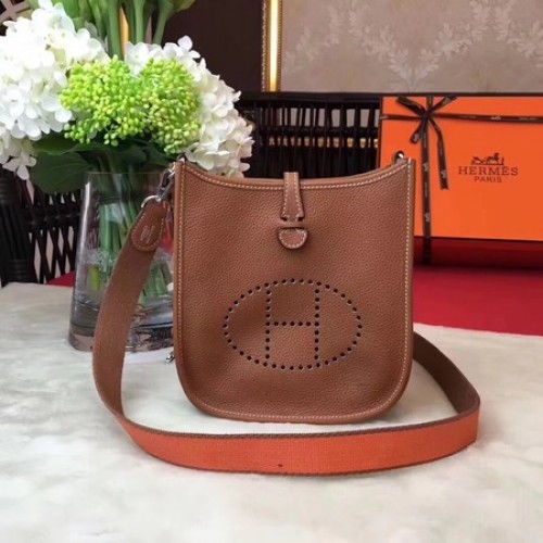 Geantă Hermes Evelyne mini 17cm din piele de vițel originală H1187 Maro deschis