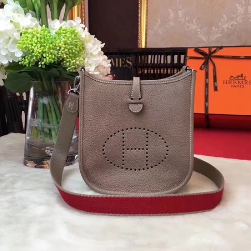 Geantă Hermes Evelyne mini 17cm din piele de vițel originală H1187 Gri deschis