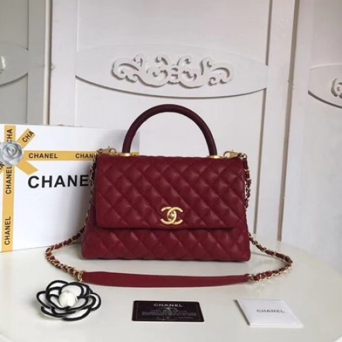Geantă Chanel Classic Top Handle Leather Original Caviar A92215 Roșu intens