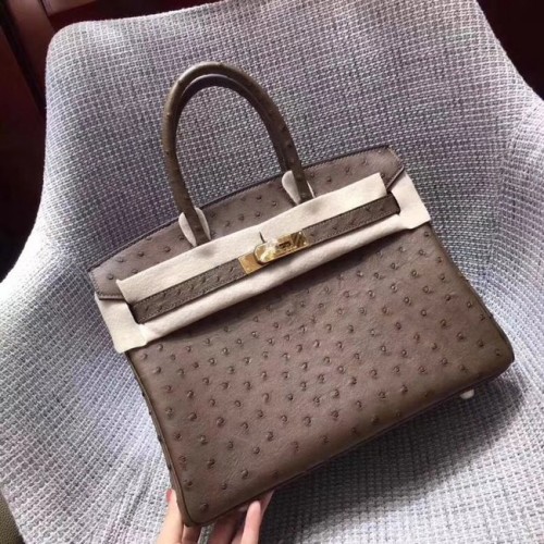 Geantă Hermes Birkin din piele de struț autentică BK35 maro