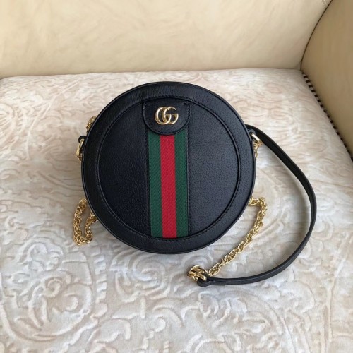 Geantă de umăr rotundă Gucci Ophidia mini din piele originală 550618 Negru