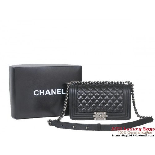 Geantă de umăr Chanel Flap Boy 2013, piele de oaie A37003, neagră