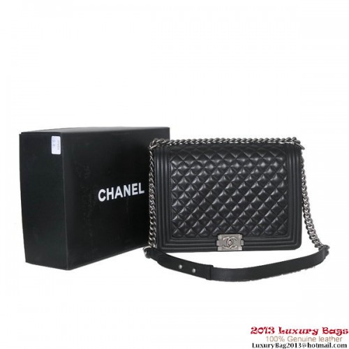 Geantă de umăr Chanel Flap Boy 2013, piele de oaie A37005, neagră