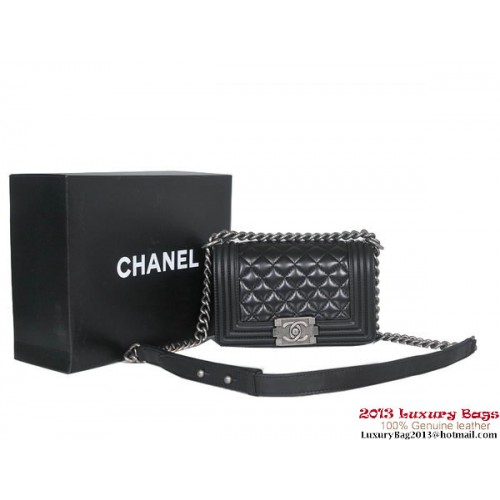 Geantă de umăr Chanel Flap Boy 2013, piele de oaie A37006, neagră