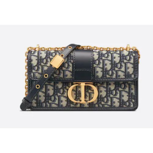 30 MONTAIGNE GEANTĂ EAST-WEST CU LANȚ Jacquard Dior Oblique Albastru M9334