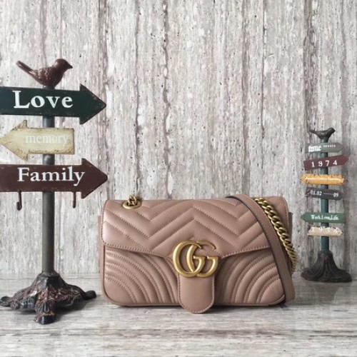 Geantă de umăr din piele Gucci GG Marmont Matelasse 443497 Caisă