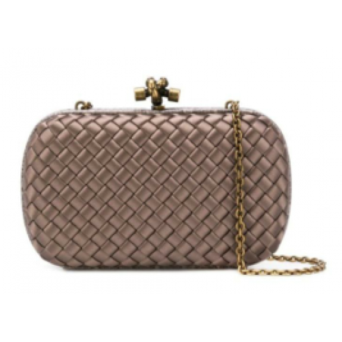 Clutch din satin cu noduri și finisaje din piele de șarpe BOTTEGA VENETA 62548 șampanie