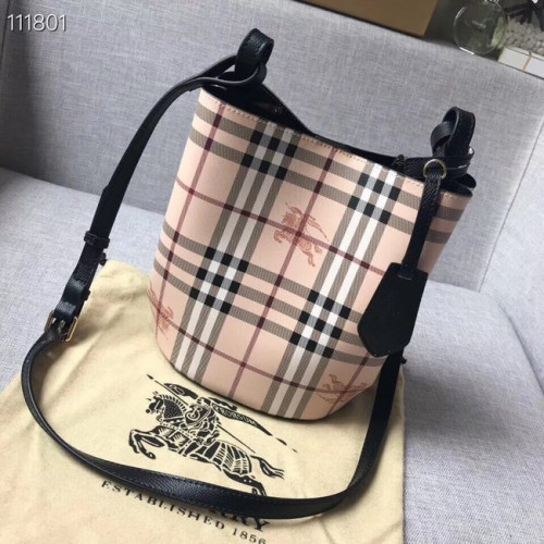 Geantă mică BURBERRY Banner cu carouri vintage și piele 1581 neagră