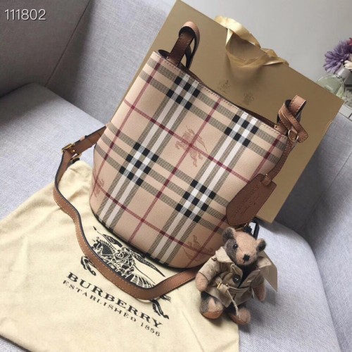 Geantă mică BURBERRY Banner cu carouri vintage și piele 1581 maro