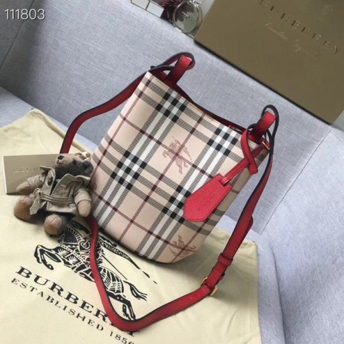 Geantă mică BURBERRY Banner cu carouri vintage și piele 1581 roșie