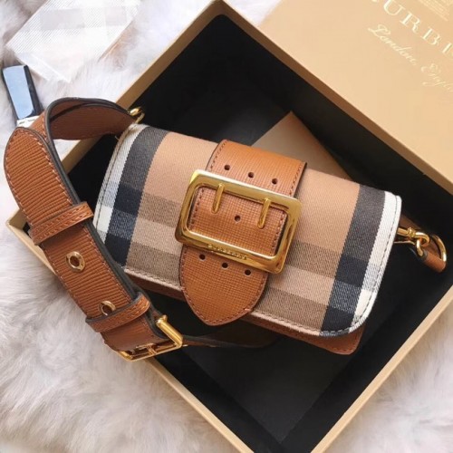 Geantă crossbody din piele BURBERRY Hampshire vintage check 24581 maro
