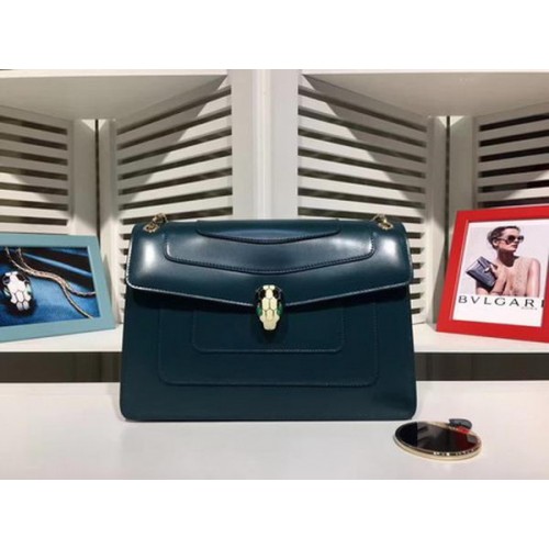Geantă de umăr medie BVLGARI din piele de vițel BG2281 albastră