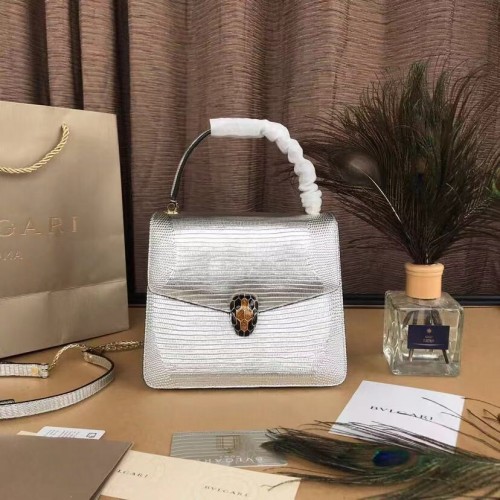 Geantă cu clapă din piele BVLGARI Serpenti Forever 286999 argintie