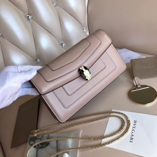 Geantă de umăr BVLGARI Serpenti Forever din piele metalizată 3389 roz deschis