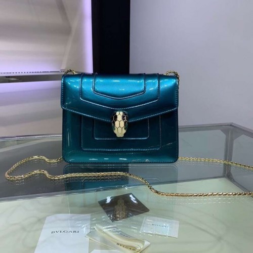 Geantă de umăr BVLGARI Serpenti Forever din piele metalizată 34559 albastră