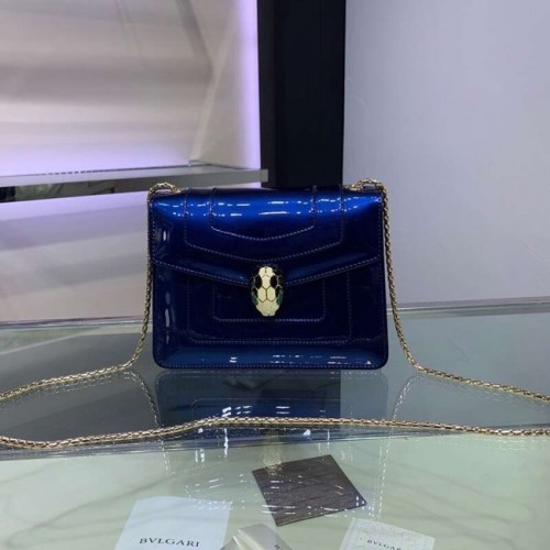 Geantă de umăr BVLGARI Serpenti Forever din piele metalizată 34559 albastru închis