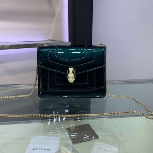 Geantă de umăr BVLGARI Serpenti Forever din piele metalizată 34559 verde închis