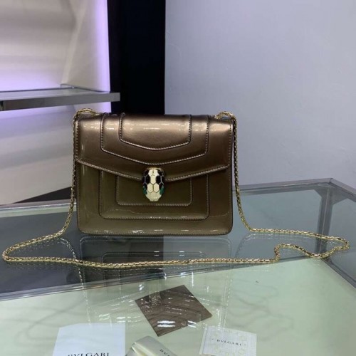 Geantă de umăr BVLGARI Serpenti Forever din piele metalizată 34559 auriu