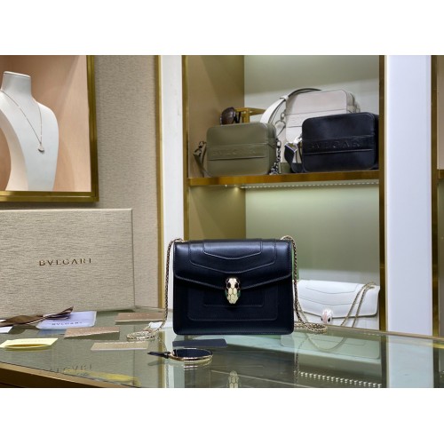 Geantă de umăr mini BVLGARI Serpenti Forever din piele de vițel 35107 Negru