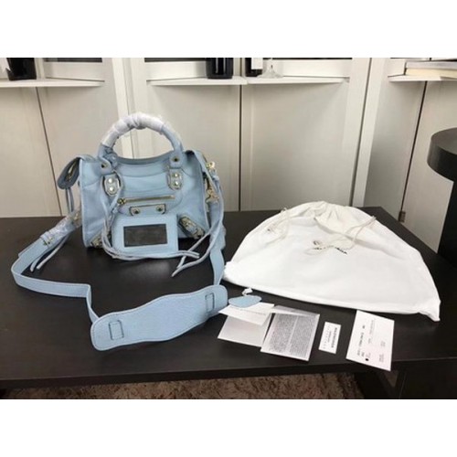 Geantă Balenciaga Giant City Gold Studs B084336 Albastru deschis