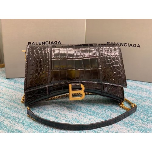 Balenciaga GEANTA HOURGLASS CHAIN B164497 negru și accesorii aurii învechite