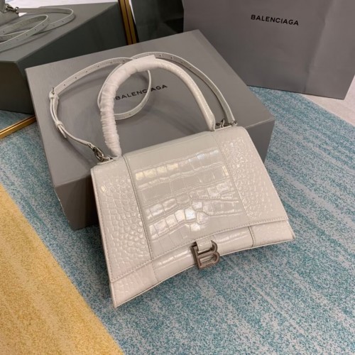 Balenciaga Geantă medie cu mâner superior HOURGLASS B108892E albă