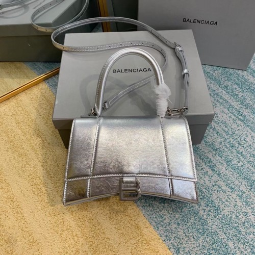 Balenciaga Geantă mică cu mâner superior HOURGLASS B108895-1 Argintie