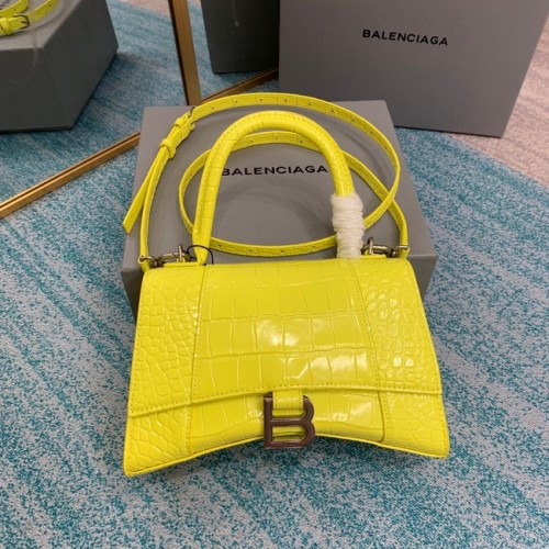 Balenciaga GEANTA MICĂ HOURGLASS cu mâner superior din piele de vițel cu relief crocodil B108895C galben