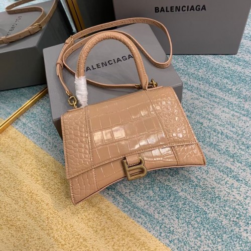 Balenciaga Geantă mică cu mâner, model crocodil, piele de vițel în relief, B108895E, culoare caisă