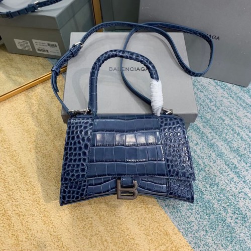 Balenciaga GEANTA MICĂ HOURGLASS din piele de vițel cu relief crocodil B108895E albastră