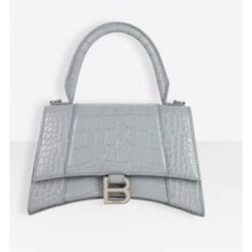 Balenciaga GEANTA MICĂ HOURGLASS cu mâner superior din piele de vițel cu relief crocodil B108895E gri