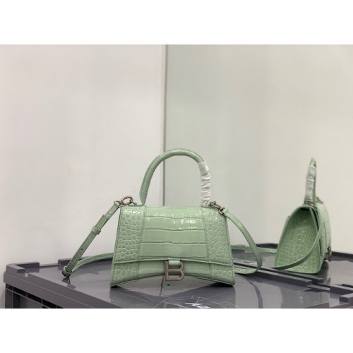 Balenciaga GEANTA MICĂ HOURGLASS cu mâner superior din piele de vițel cu relief crocodil B108895E verde deschis