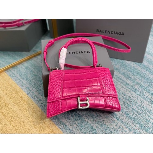 Balenciaga GEANTA MICĂ HOURGLASS din piele de vițel cu relief crocodil B108895E roz neon
