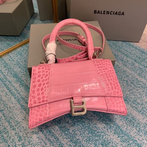 Balenciaga GEANTA MICĂ HOURGLASS cu mâner superior din piele de vițel cu relief crocodil B108895E roz