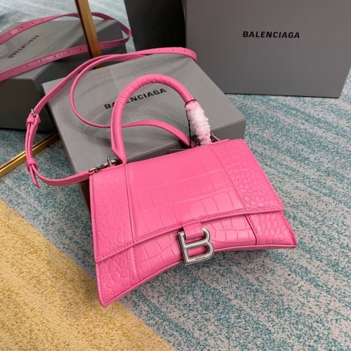 Balenciaga GEANTA MICĂ HOURGLASS cu mâner superior din piele de vițel cu relief crocodil B108895E roz