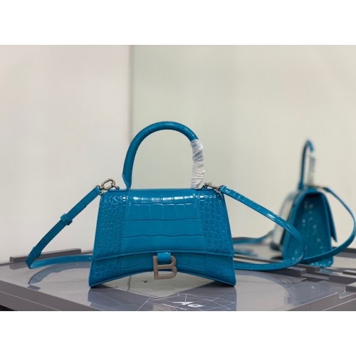 Balenciaga GEANTA MICĂ HOURGLASS din piele de vițel cu relief crocodil B108895E albastru deschis