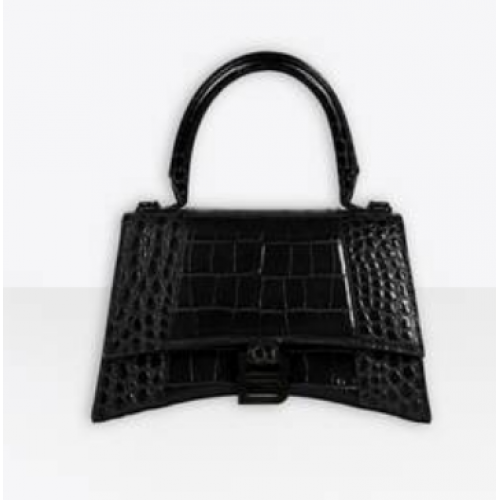 Balenciaga Geantă mică cu mâner HOURGLASS din piele de vițel cu relief crocodil B108895F