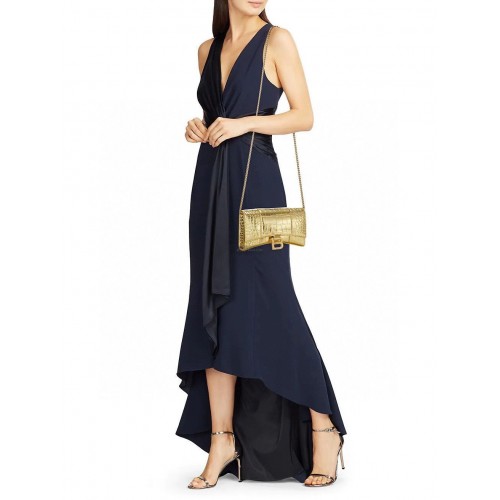 Portofel Balenciaga HOURGLASS cu lanț crocodil în relief 656050 auriu