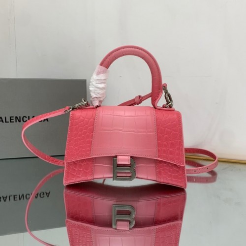 Balenciaga Geantă de mână HOURGLASS XS din piele de vițel cu relief 59353 roz
