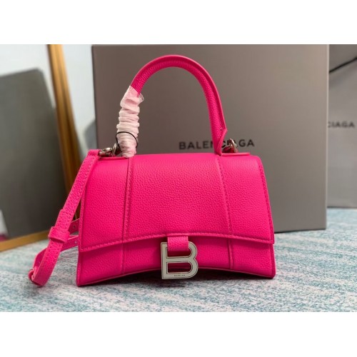 Balenciaga Geantă cu mâner superior HOURGLASS XS Piele de căprioară granulată B108896 roz neon
