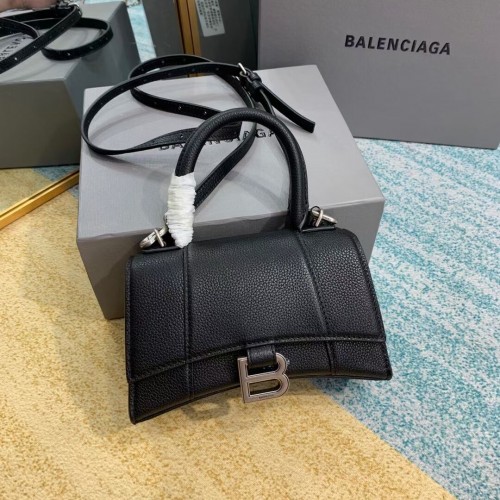 Balenciaga Geantă cu mâner superior HOURGLASS XS Piele de căprioară granulată B108896 neagră