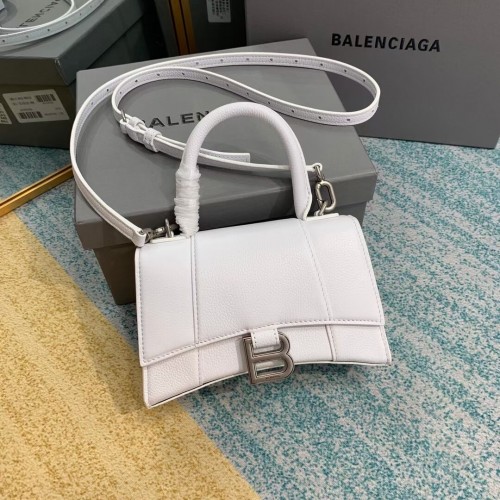Balenciaga Geantă cu mâner superior HOURGLASS XS Piele de căprioară granulată B108896 alb