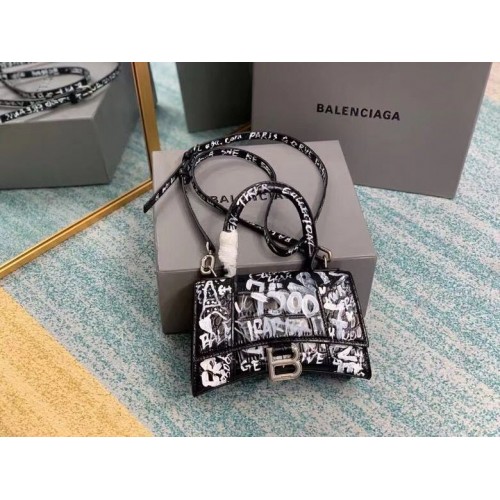 Geantă Balenciaga Hourglass XS cu mâner superior 28331S Negru Alb