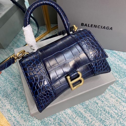 Geantă Balenciaga Hourglass XS cu mâner superior 28331S albastru închis