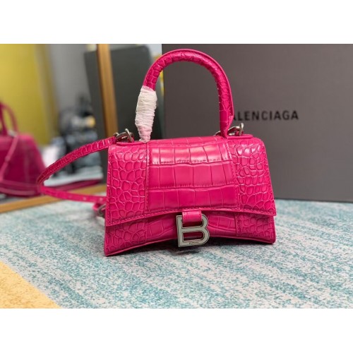 Geantă Balenciaga Hourglass XS cu mâner superior 28331S roz neon